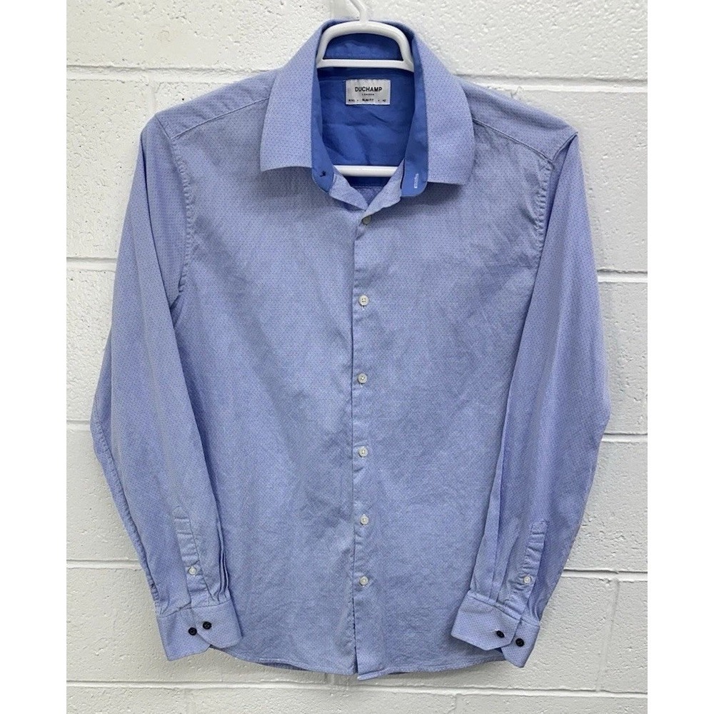 DUCHAMP London Slim Fit Blue Long Sleeve Stretch Dress Shirt / Men's 16.5 Large